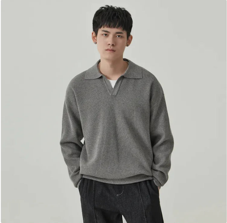 V-Neck Loose-Fit Polo Sweater