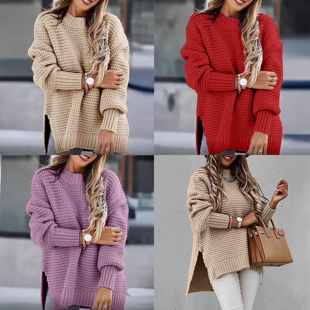 Round Neck Slit Sweater