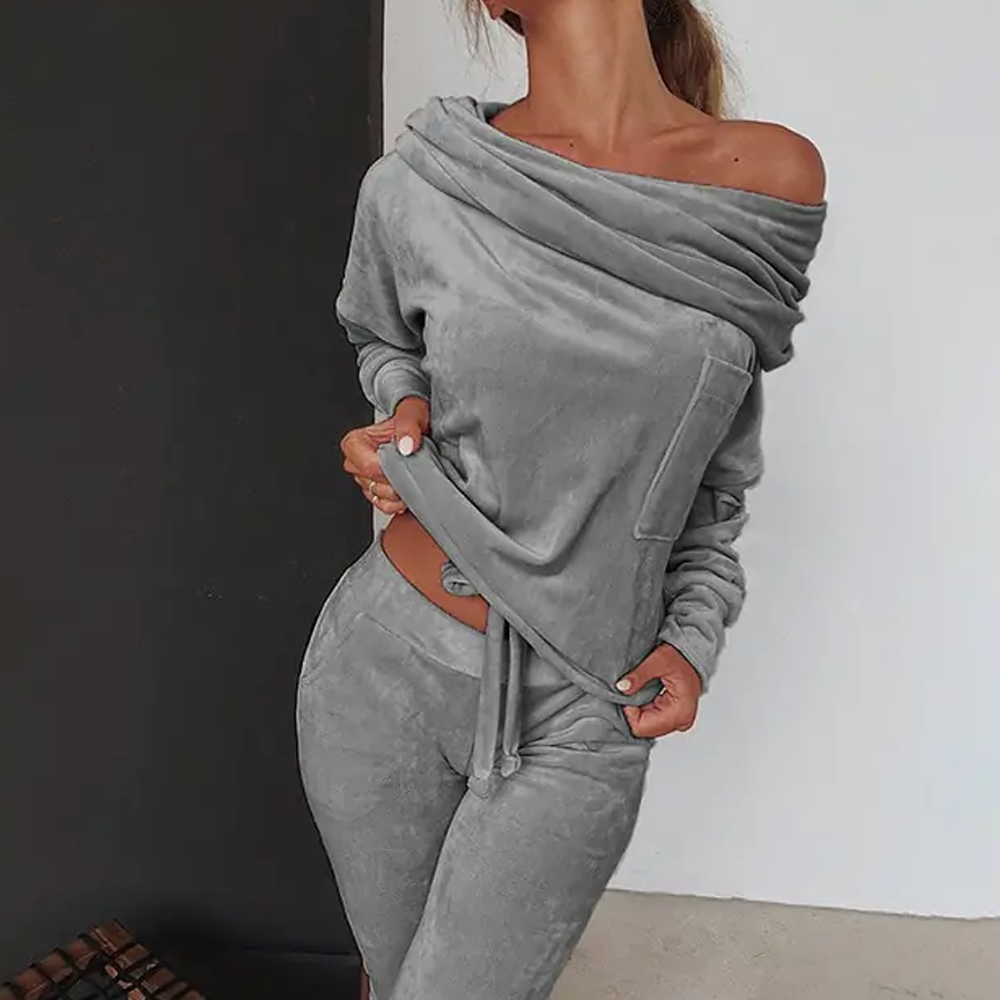 Off-Shoulder Velvet Pajama Set