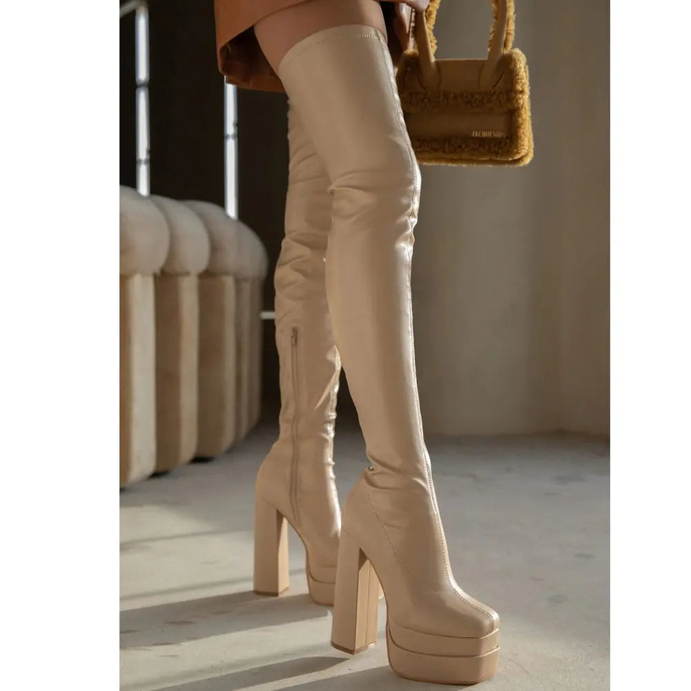 Platform High Heeled Over The Knee Boots