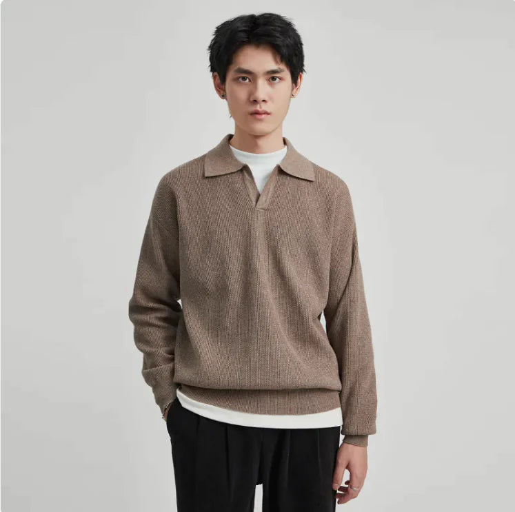 V-Neck Loose-Fit Polo Sweater