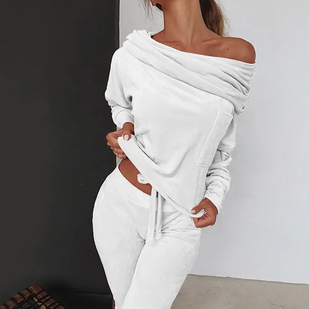 Off-Shoulder Velvet Pajama Set