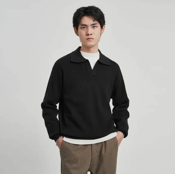 V-Neck Loose-Fit Polo Sweater