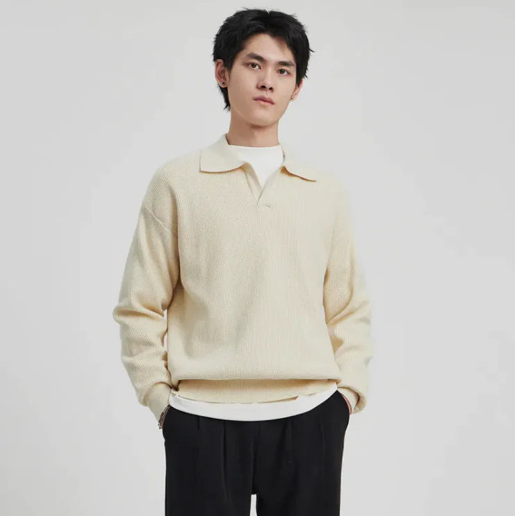 V-Neck Loose-Fit Polo Sweater